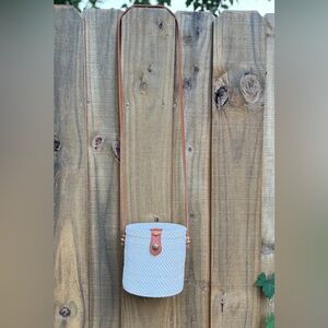 NWOT Rattan Crossbody Bucket White/Tan Purse Women’s